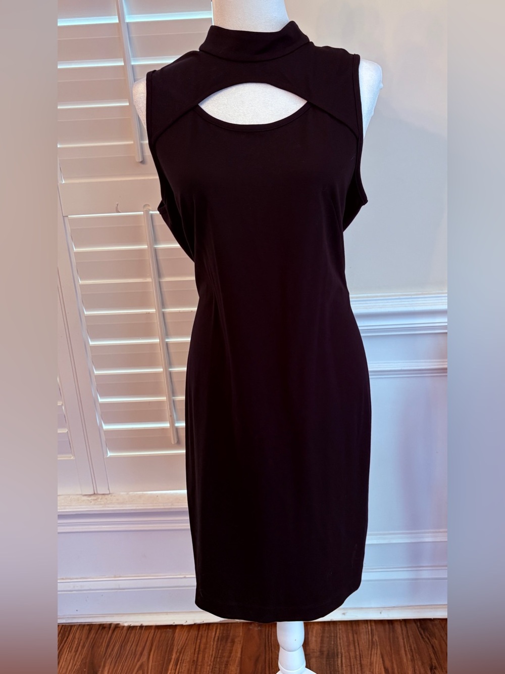 White House Black Market Black Sleeveless Midi Dress with Cutout Neckline
